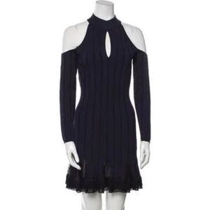 Jonathan Simkhai Navy Mockneck Cold Shoulder Key Hold Chest Sweater Dress